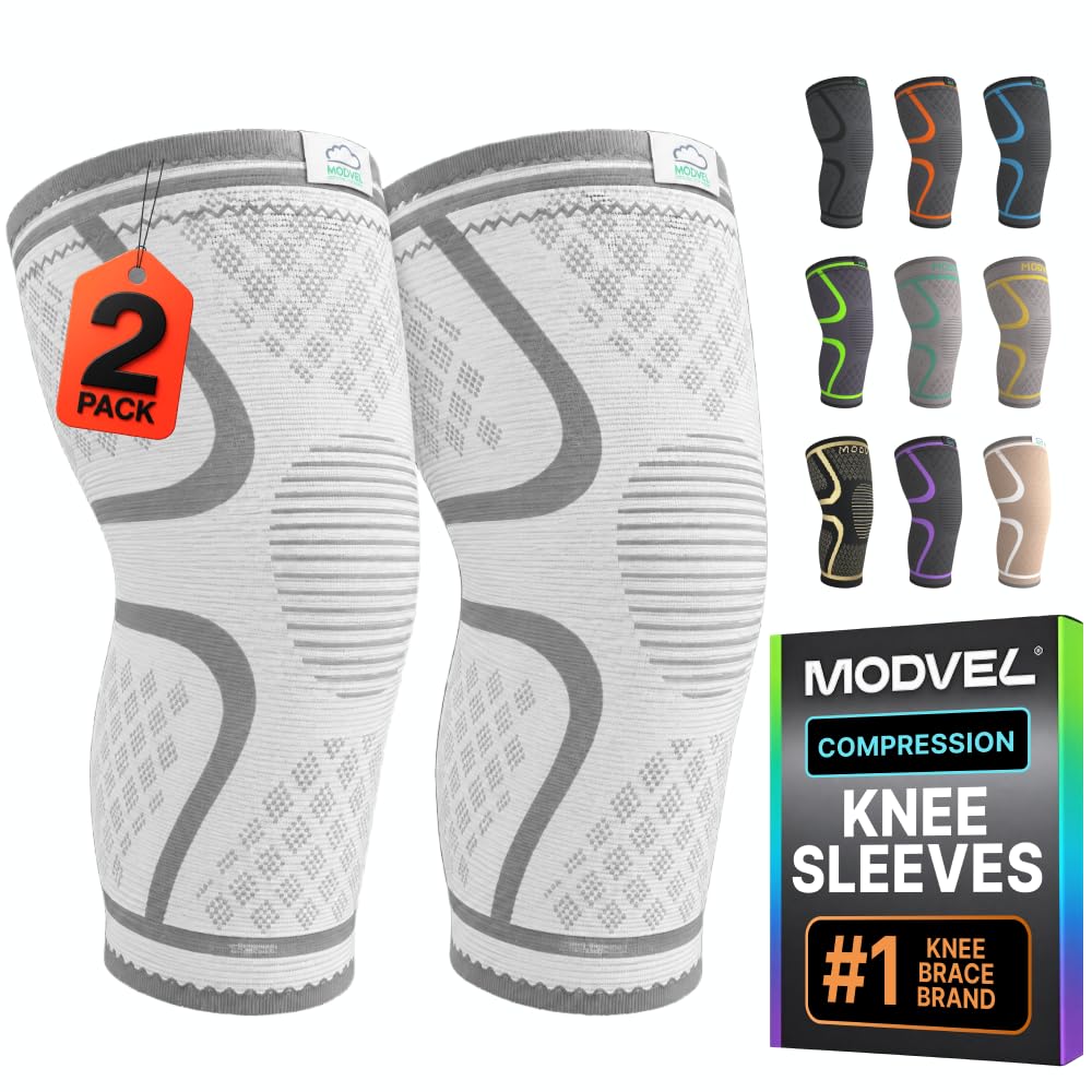 Modvel Compression Knee Brace for Women &amp; Men - 2 Pack Knee Brace for Women Running Knee Pain, Knee Support Compression Sleeve, Workout Sports Knee Braces for Meniscus Tear ACL &amp; Arthritis Pain Relief