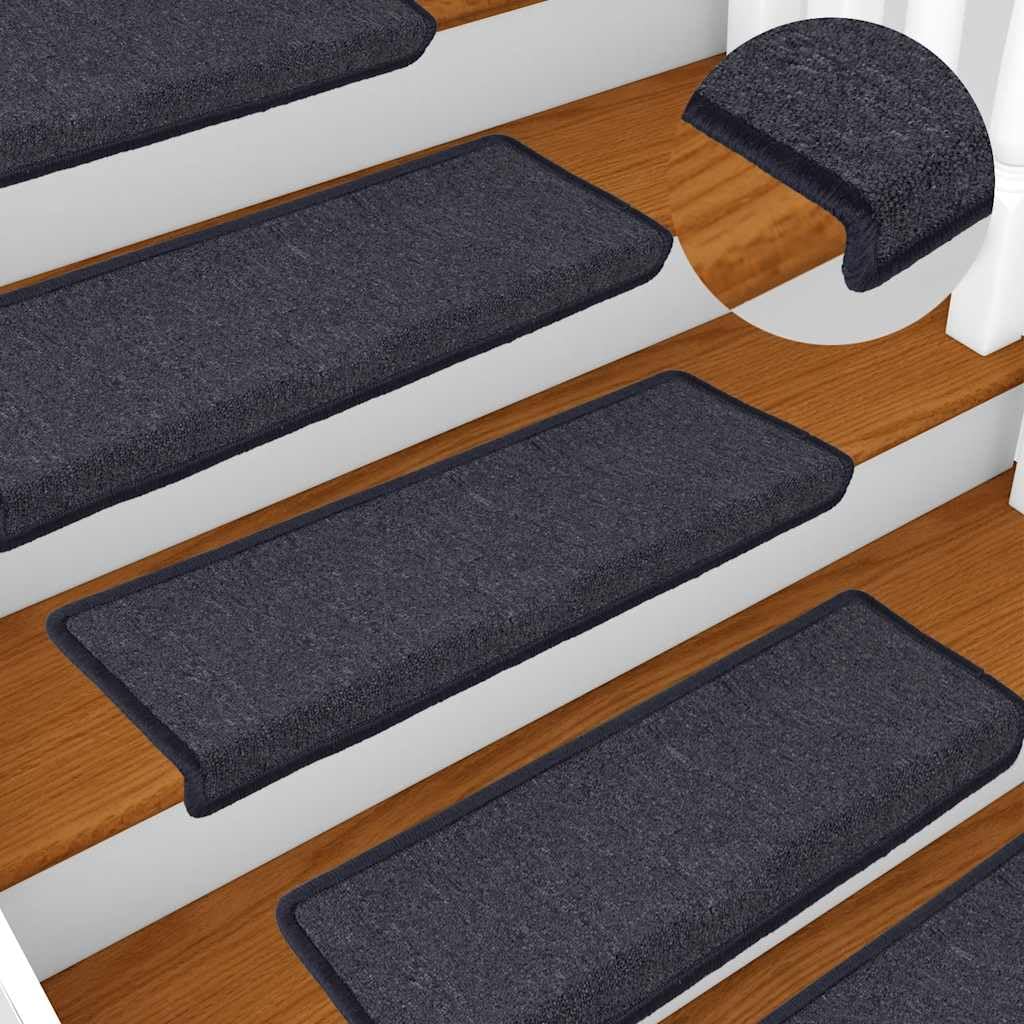Tapis d'escalier gris foncé et bleu | Lot de 30 marches rectangulaires 65x21x4 cm