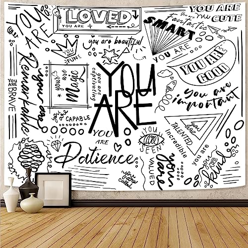 Fungarth Quote You Are Tapestry Classroom Positive Kids Tapestries Wall Hanging Inspirational Motivational Elementary White Aesthetic Tapestry for Bedroom Living Room Dorm (White, 80" x 60")