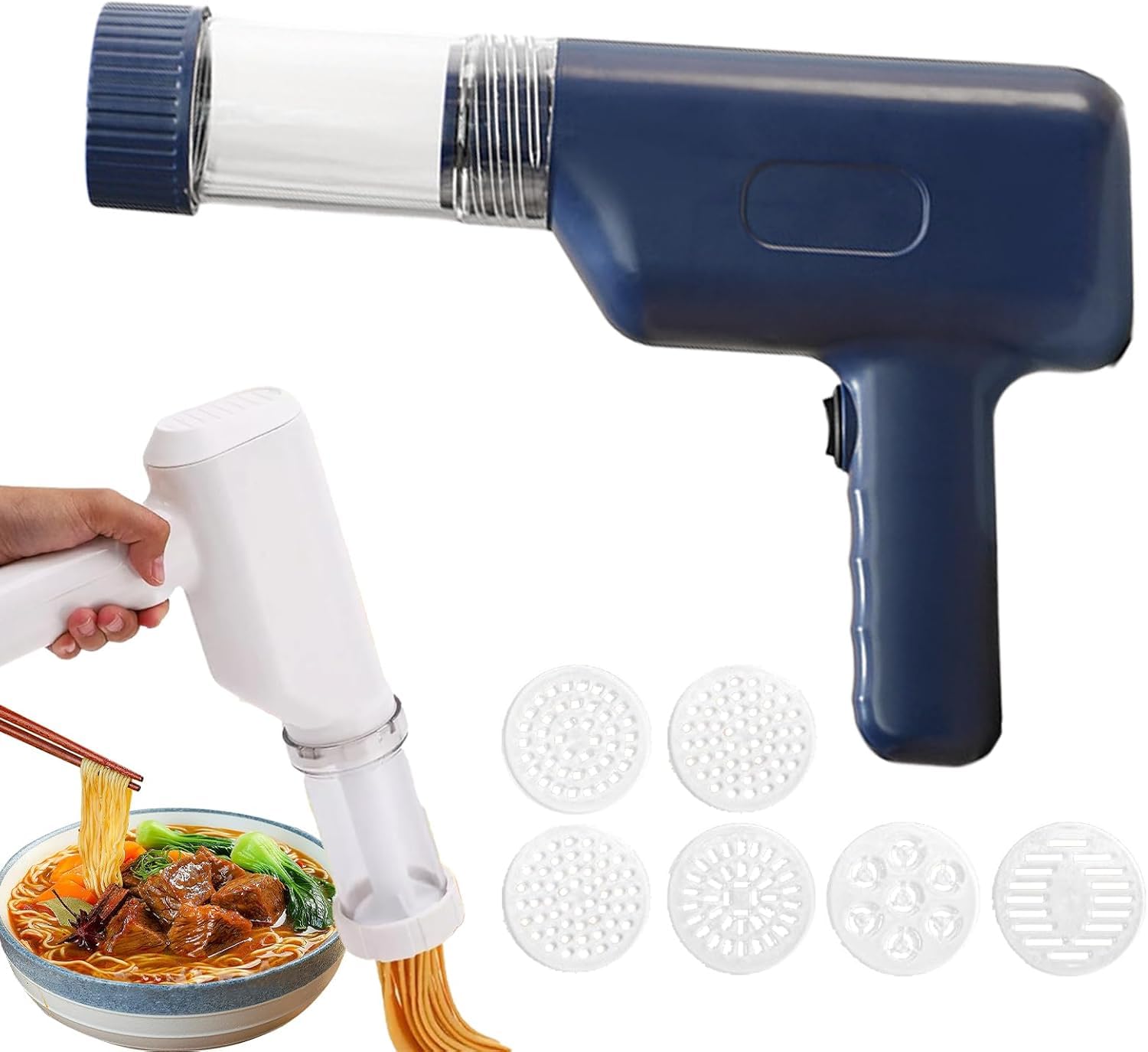 Machine à Pâtes électrique Sans Fil 6 En 1 - 200g/lot - 6 Moules Inclus - Blanc