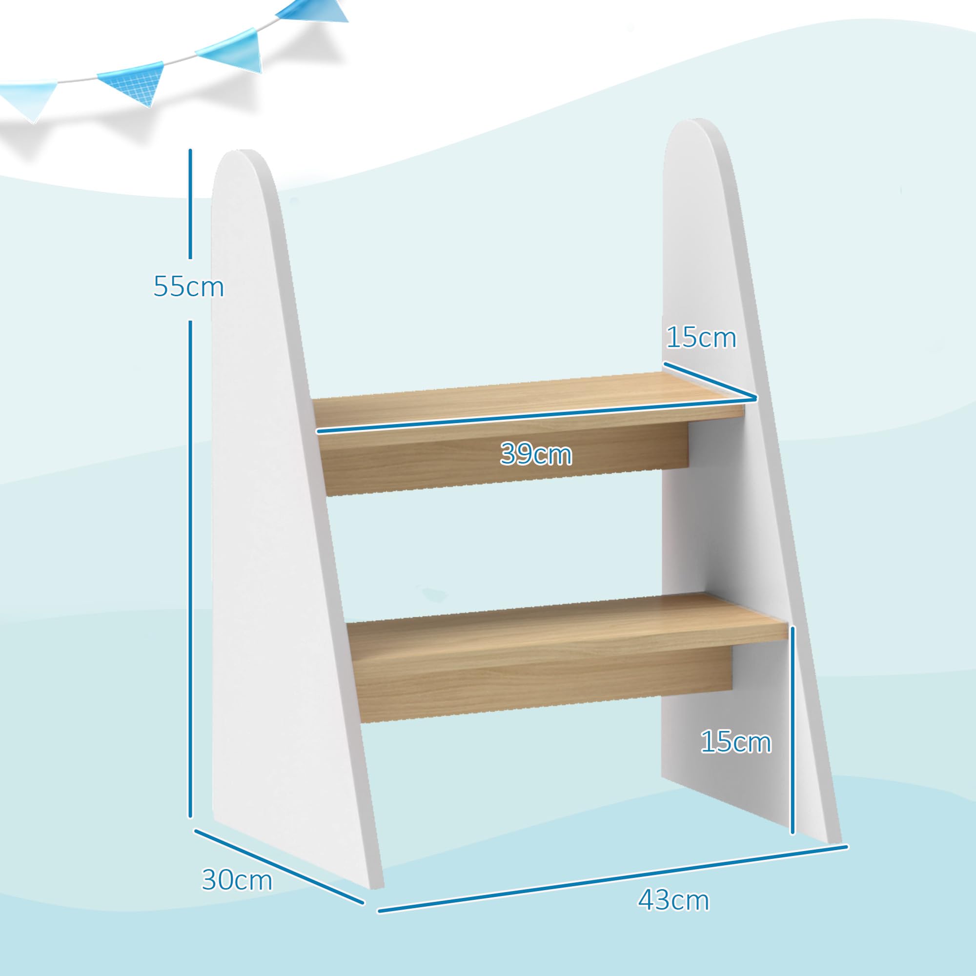 AIYAPLAY Sgabello a 2 gradini per bambini 3-8 anni, 20kg, legno bianco | Sgabello per bambini, per cucina, bagno, addestramento al vasino