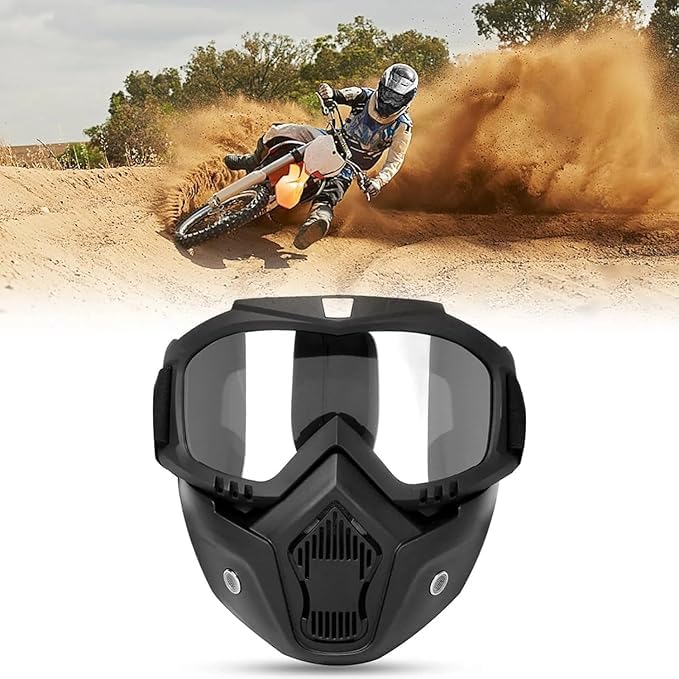 Tomexery Professional Sports Face Mask with Protective Goggles | Full Coverage Cycling & Bike Riding Mask | Breathable Ventilation Design for Dust, Wind & Outdoor Protection (Black) 4