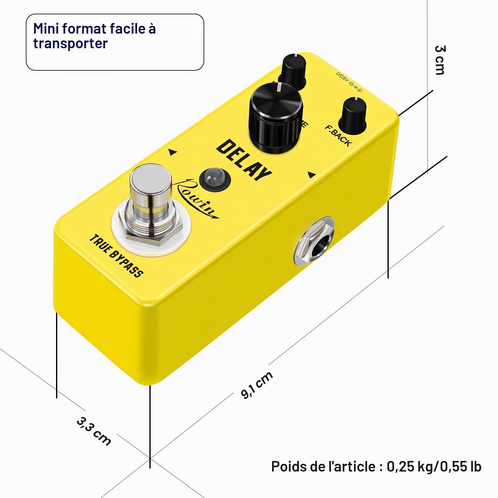 Rowin Guitar Delay Pedal Analog Classicl Delay Effect with True Bypass Switching, Fully Analog Circuit Universal for Guitar