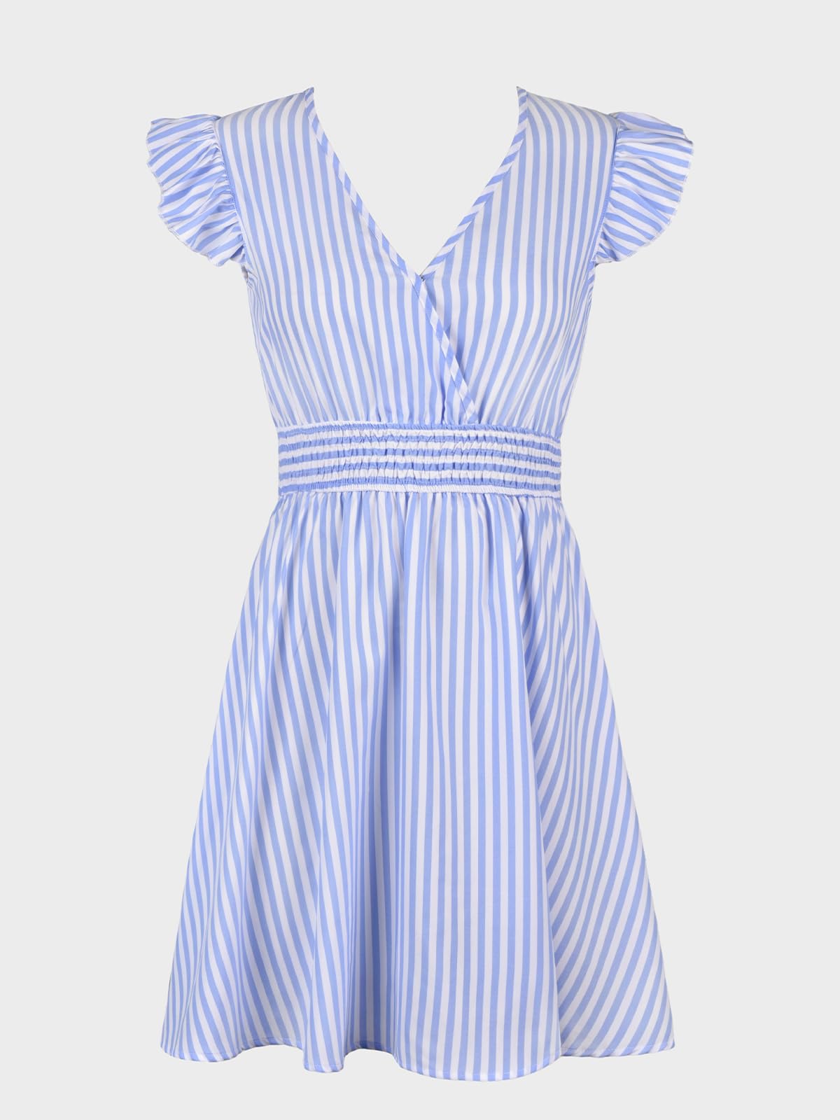 CUPSHE Mini abito da donna con scollo a V, maniche svolazzanti, a righe e punto smock in vita, abito corto estivo da cocktail