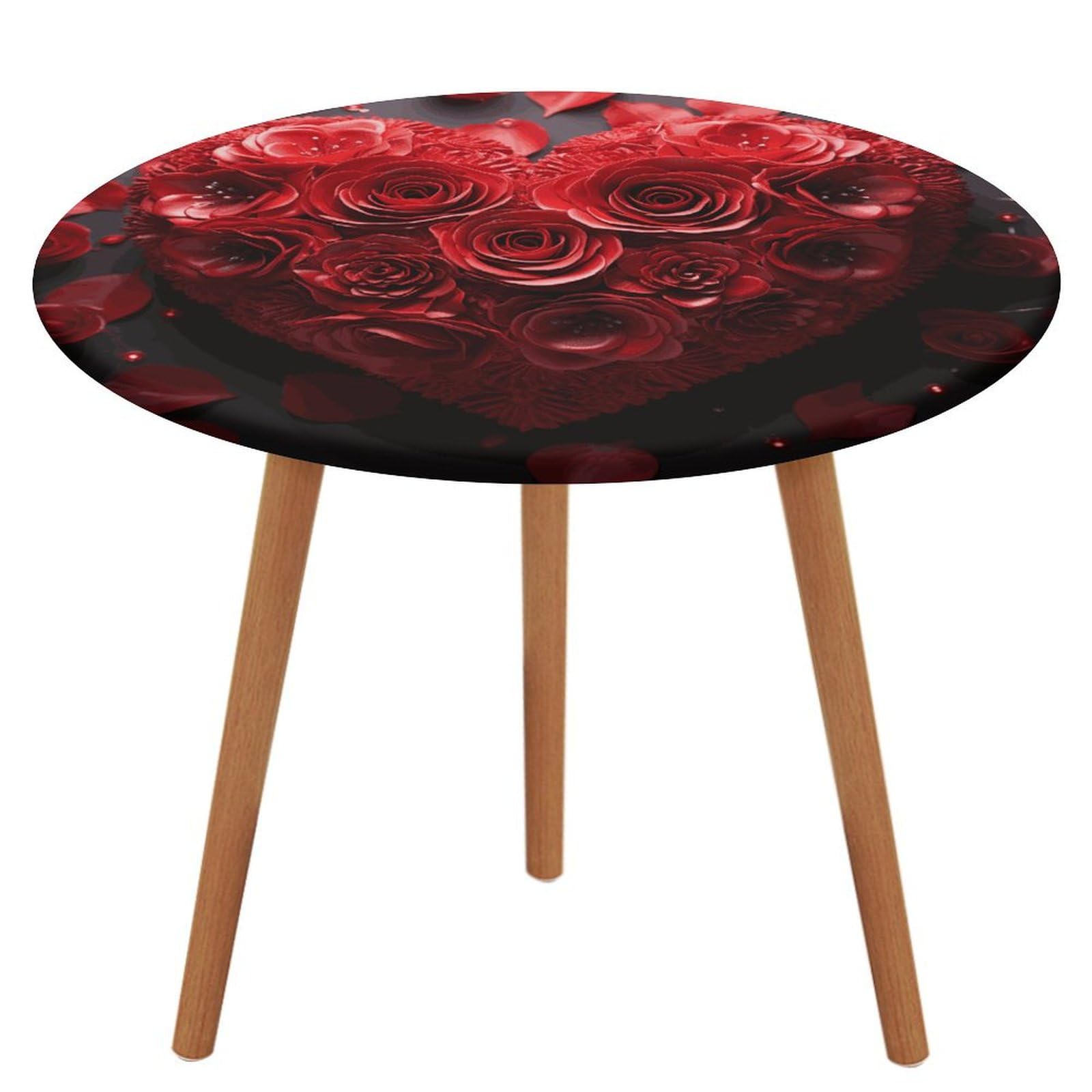 Nappe ronde imprimée de rose rouge 130 cm imperméable et lavable avec bordure élastique