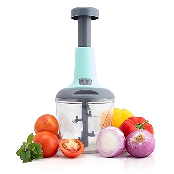 HomeWiz Premium Manual Food Chopper 1000ml, Manual Hand Press Chopper With Super Sharp Blades To Cut Onion, Tomatoes, All Vegetables, All Fruits, Ultra Durable Chopper For Kitchen (Green)
