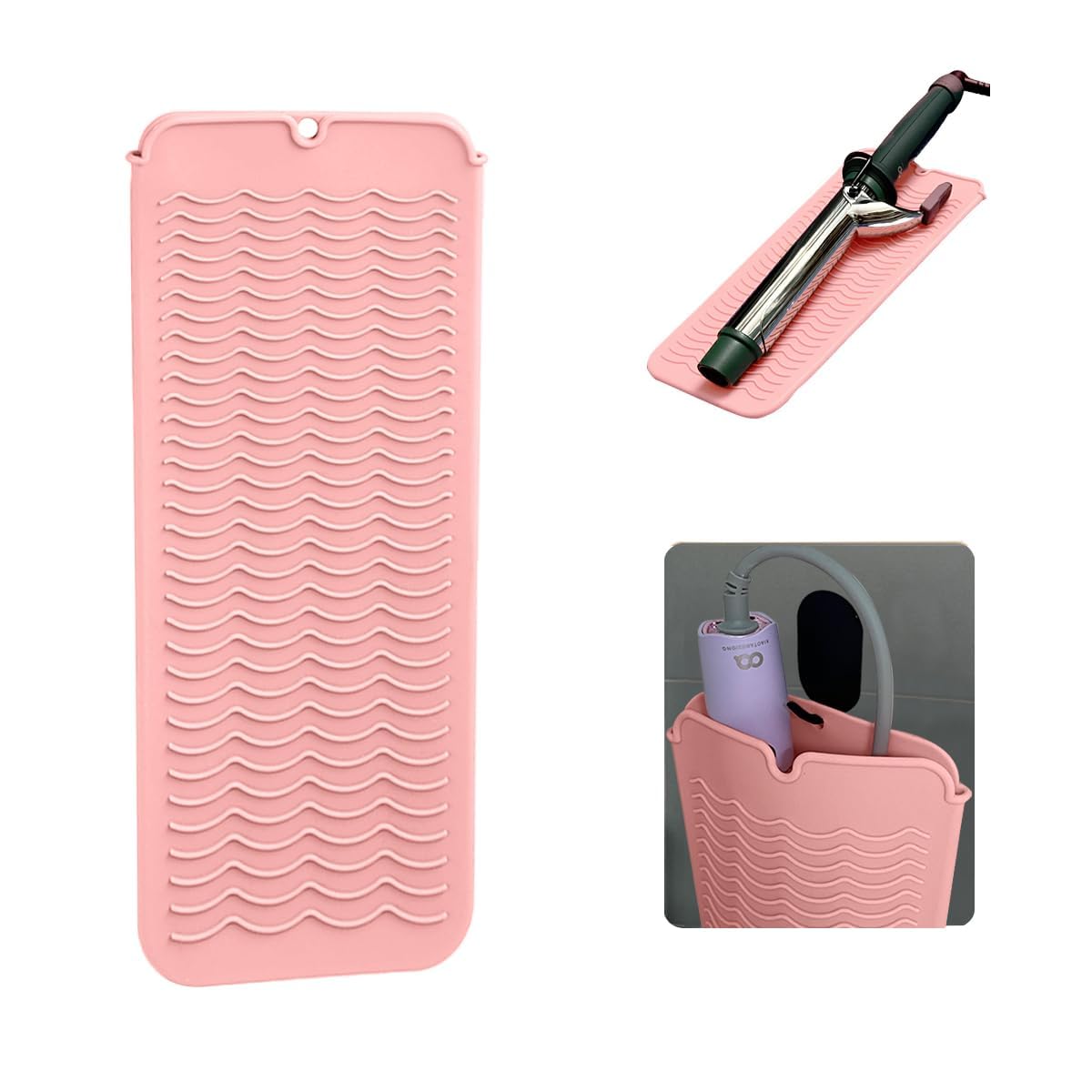 Heat Resistant Silicone Mat with Hanging Hole Design, Straightener Heat Resistant Travel Mat & Pouch Silicone Pad Large Size Soft Slip Proof Square Durable for Home (Pink Color)-image-42