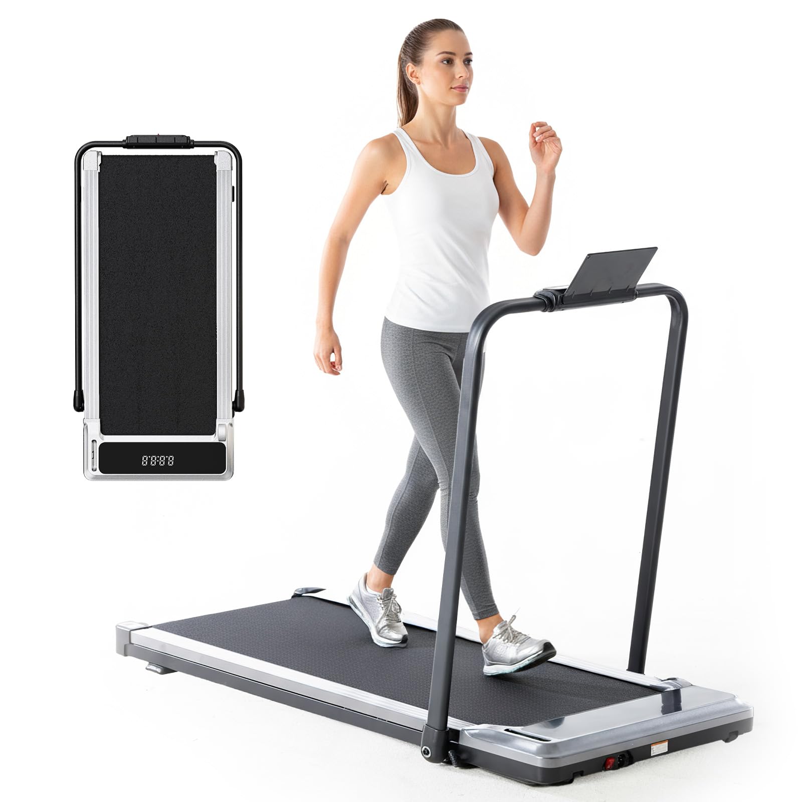 Smug Compact Armless Treadmill, Space Saving Design for Home & Office, Quiet Under Desk Walking Pad, 200 Lbs Capacity 3 in 1 Portable Walking