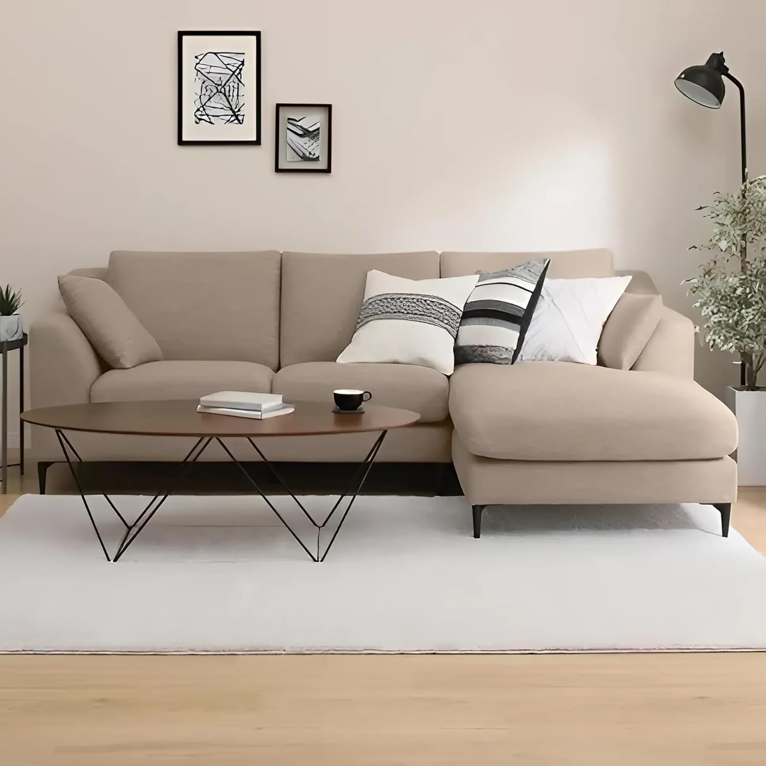 Torque - Flora 4 Seater L Shape Sofa Set for Living Room (Right Side, Beige) | Premium Fabric Interchangeable 4 Seater L Shape Sofa for Office with 5 Cushion | 1 Year Warranty-picture-32