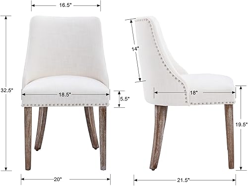 Miniatura 9 de Juego de 2 sillas de comedor tapizadas de mediados de siglo con adornos de cabeza de clavo con cojín de piel sintética y patas de madera para sala