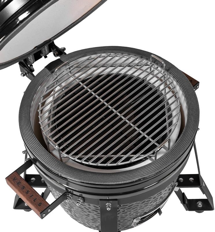 Miniatura 3 de VESSILS Fleet Kamado - Juego completo de parrilla de carbón - Ahumador de cerámica con cubierta para parrilla, cesta de carbón, piedras deflectoras