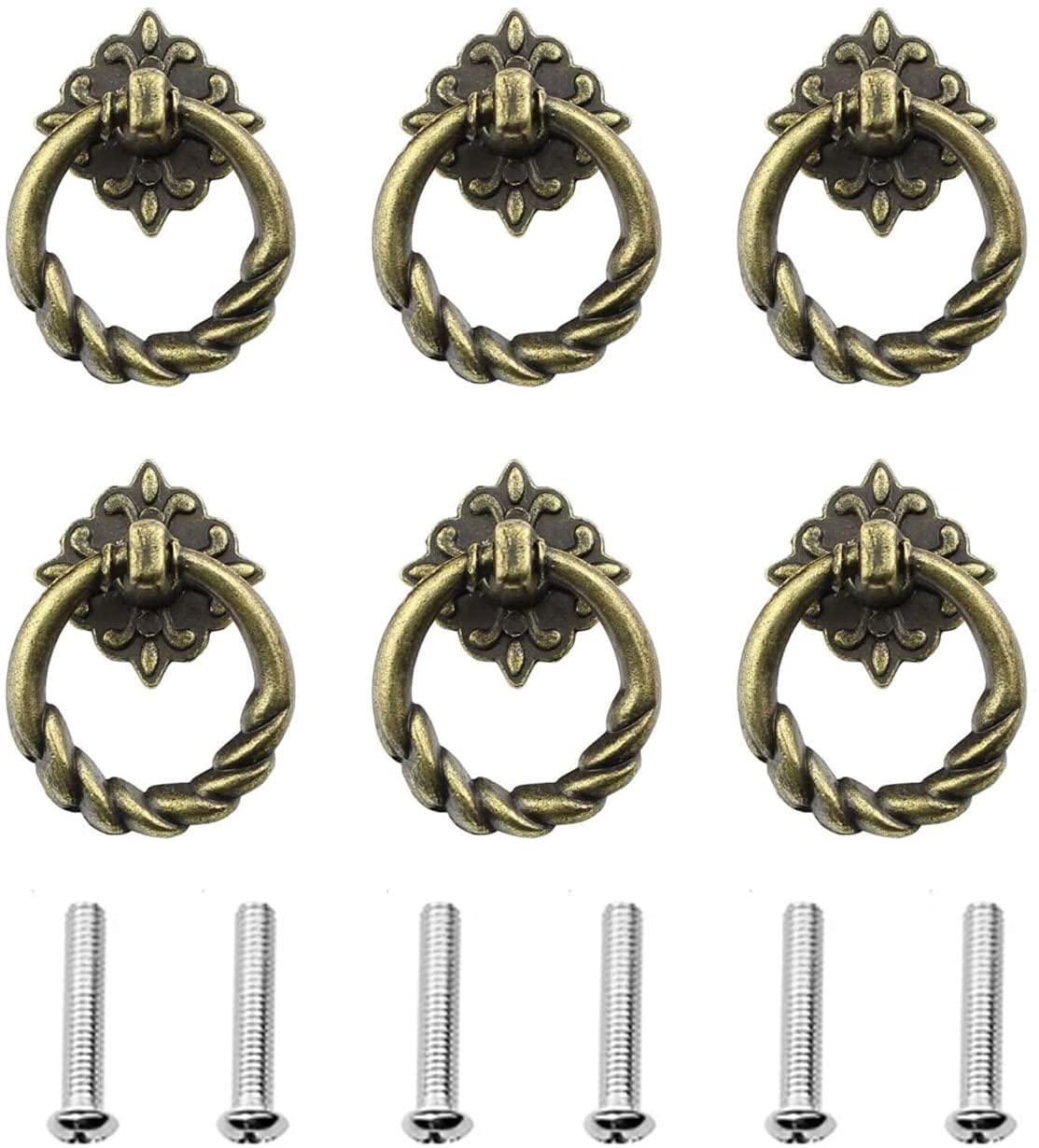 EBZFASO European Style Handles, Ring Pull Handles Pack Of 6 Zinc Alloy Gold 42mm For Cabinet Drawer Dresser Wardrobe