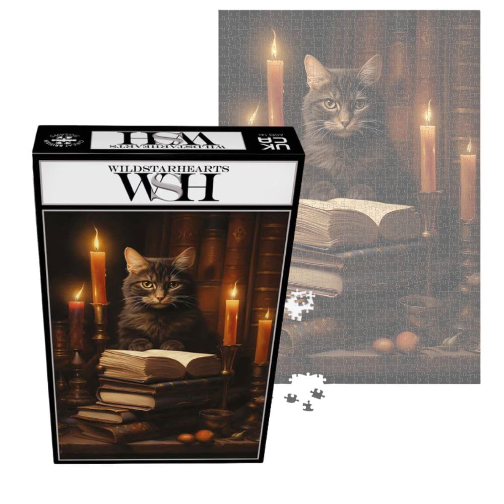 Gothic Cat 1000 Piece Jigsaw Puzzle - Grimalkin - Classic Gothic Jigsaw; Eco Friendly Puzzle Gift for Adults & Families