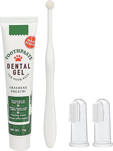 Kit de cepillado de dientes para mascotas, cepillo de dientes para dedos de perro, cepillo de dientes de 360° y pasta de dientes con sabor a carne