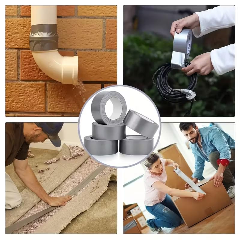 Duct Tape Super Strong Waterproof Silvery Gray Heavy Duty Adhesive for Walls Plastics Glass Wood Packing Repair Cable Bundling, Width40mm*Length20m
