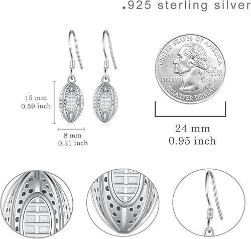 Miniatura 6 de Aretes de fútbol para mujer, de plata de ley 925, aretes de rugby, aretes colgantes de fútbol, joyería de rugby para jugadores de rugby, regalos de