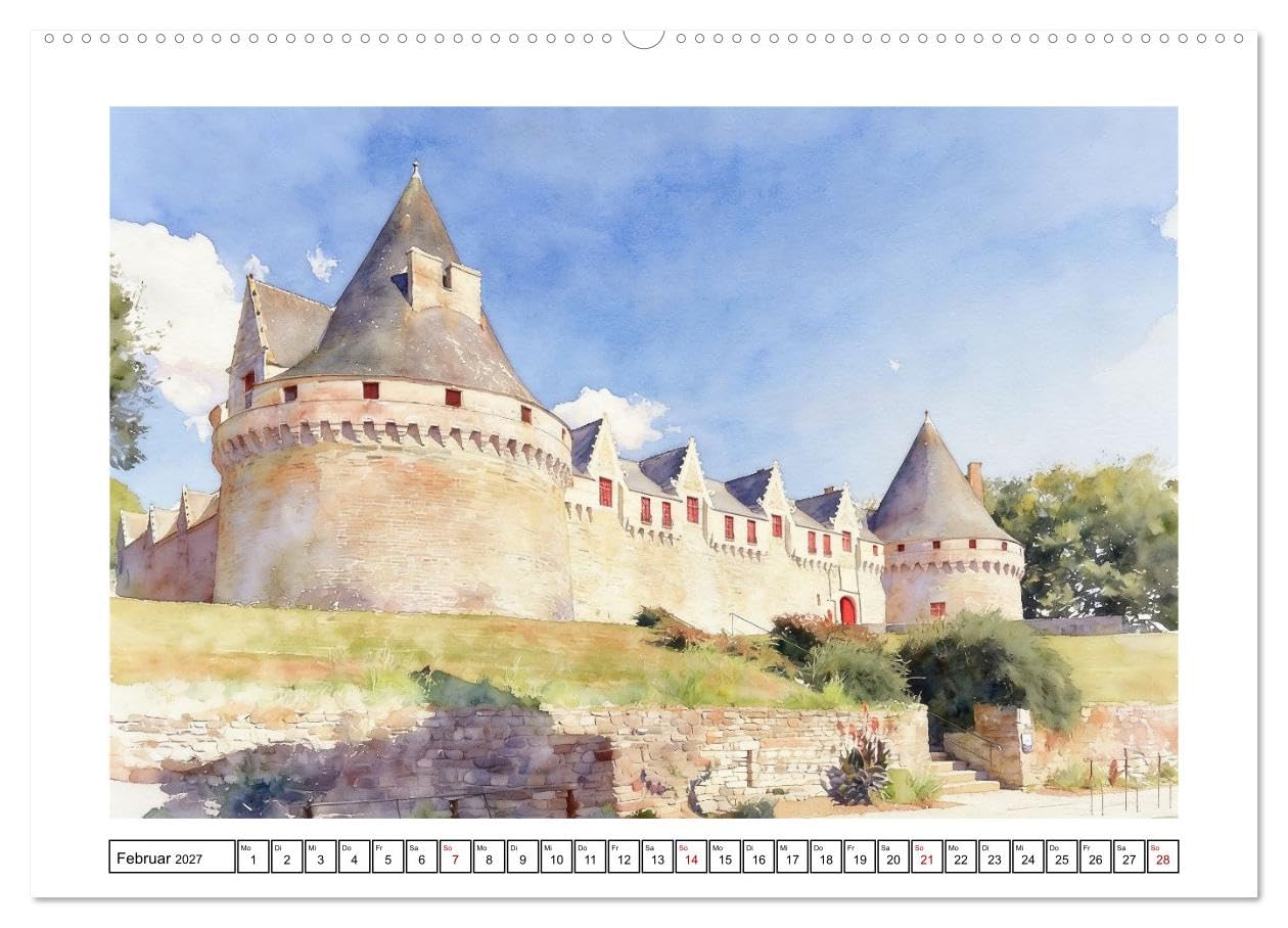 Highlights der Bretagne (hochwertiger Premium Wandkalender 2027 DIN A2 quer), Kunstdruck in Hochglanz: Schönheit der Region im zarten Aquarell-Stil (CALVENDO Orte)