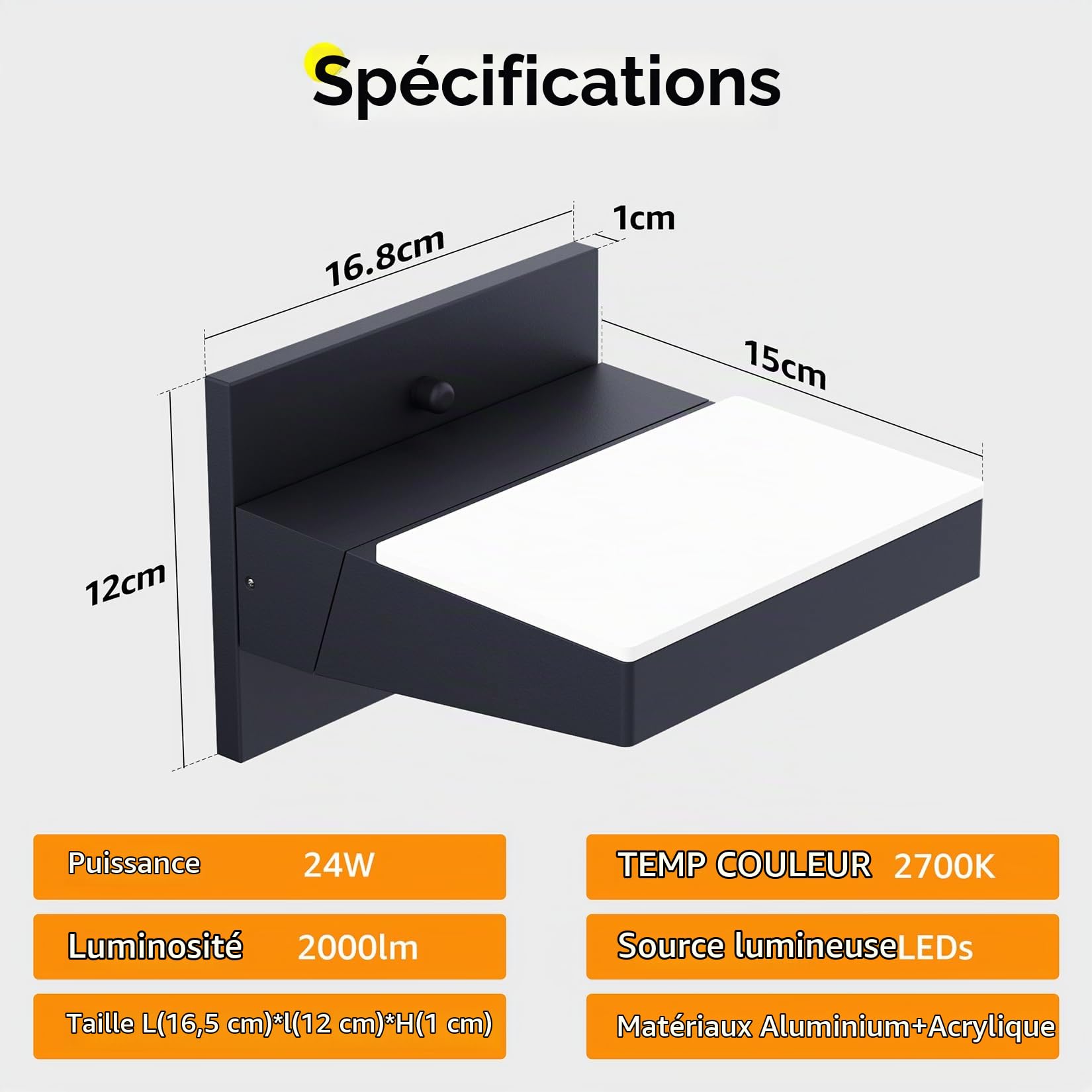 Aipsun 24W Applique Murale Exterieur/Intérieur 2PCS Appliques murales Led Étanche IP65,Projecteur Exterieur Led avec Panneau LED Pivotant à 350°,Lampe murale 3000K pour Terrasse Entrée,Anthracite