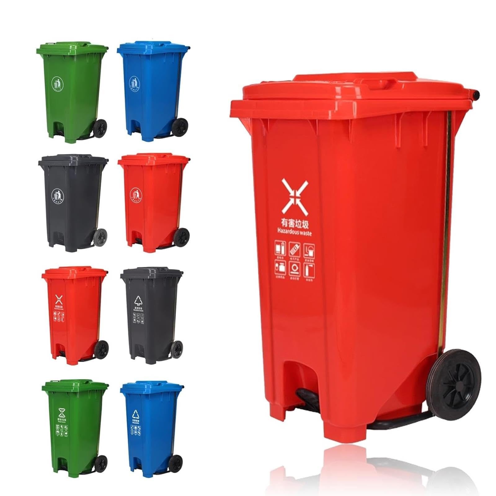 VITIWEDTY Outdoor Trash Can with Lid and Wheels, Heavy Duty Large Waste Bin 18–53 Gallon for Patio & Backyard (Red 32 Gallon)