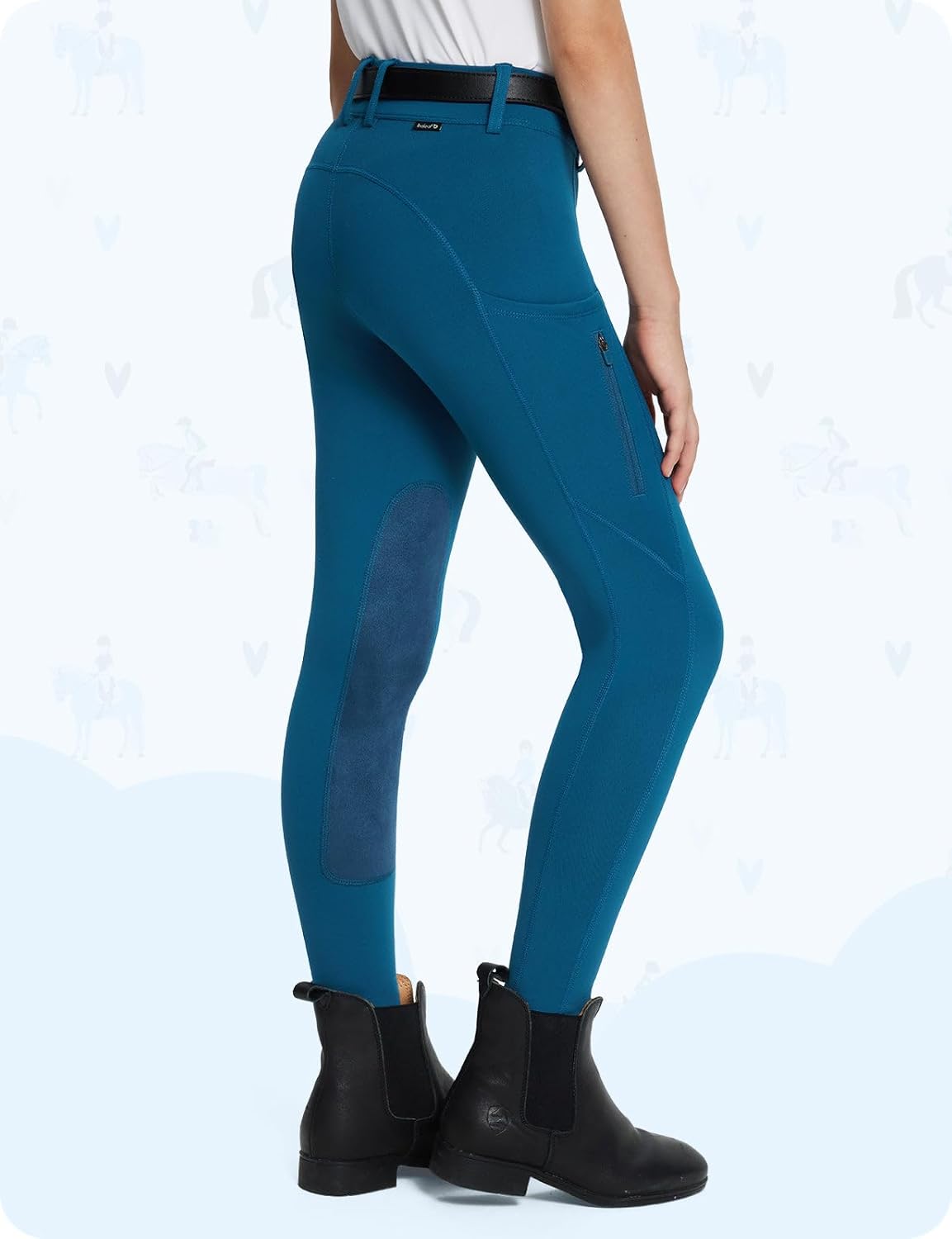 baleaf Girls Riding Pants Kids Equestrian Breeches Knee-Patch Zip Pocket Horseback Tights - Image 2