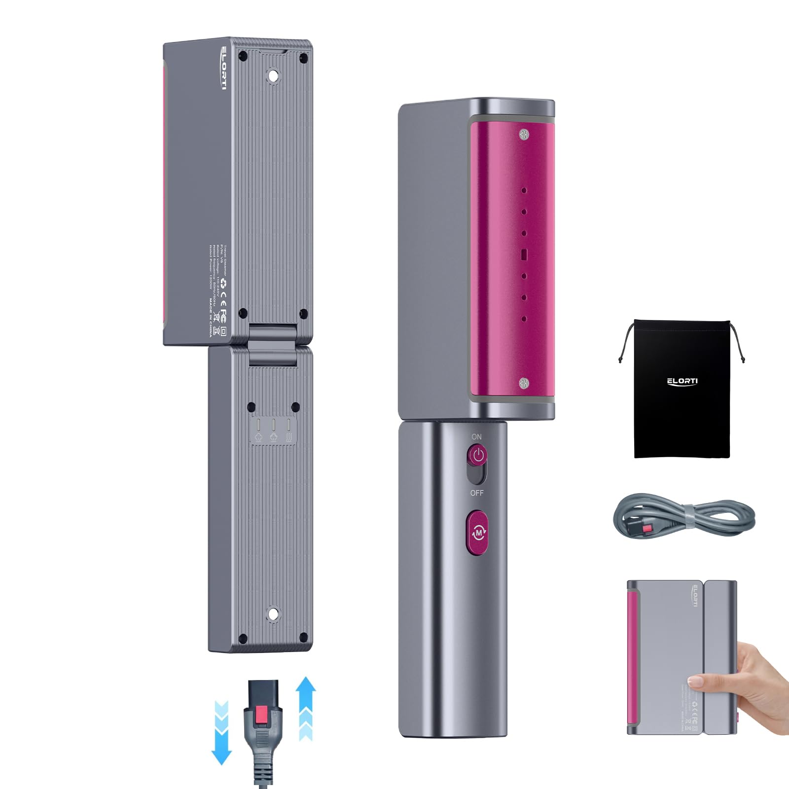 ELORTI Vaporizador de viaje para ropa de 1200 W, portátil, mini, de doble voltaje, pequeño, plegable, vaporizador de ropa compacto, calentamiento rápido en 15 s, cable enchufable, para viajes a todo el mundo, 110-220 V