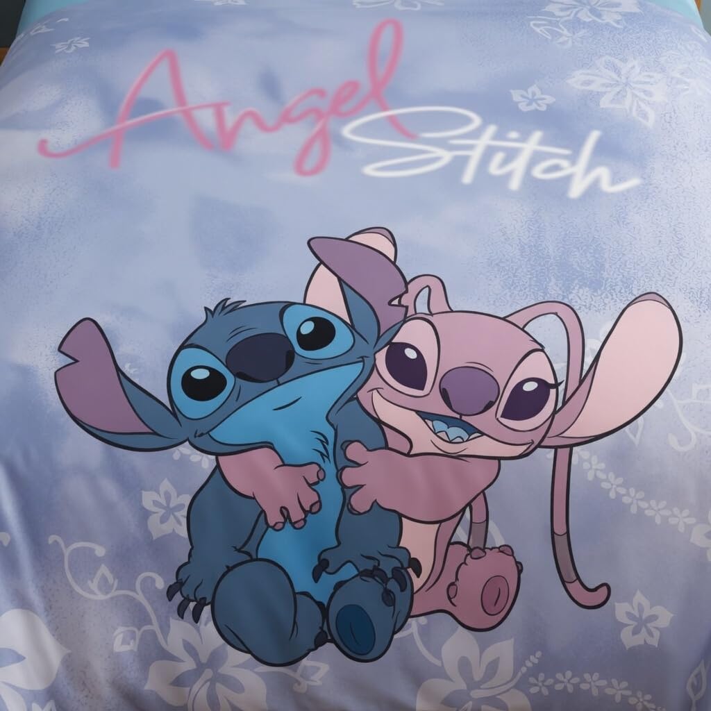 Stitch y Angel Funda Nórdica Cama 150 240x220 + 2 Fundas Almohada 65x65 | Ropa de cama 2 personas reversible | Polialgodón secado rápido | Disney Lilo & Stitch | Regalo pareja | Lavable a máquina