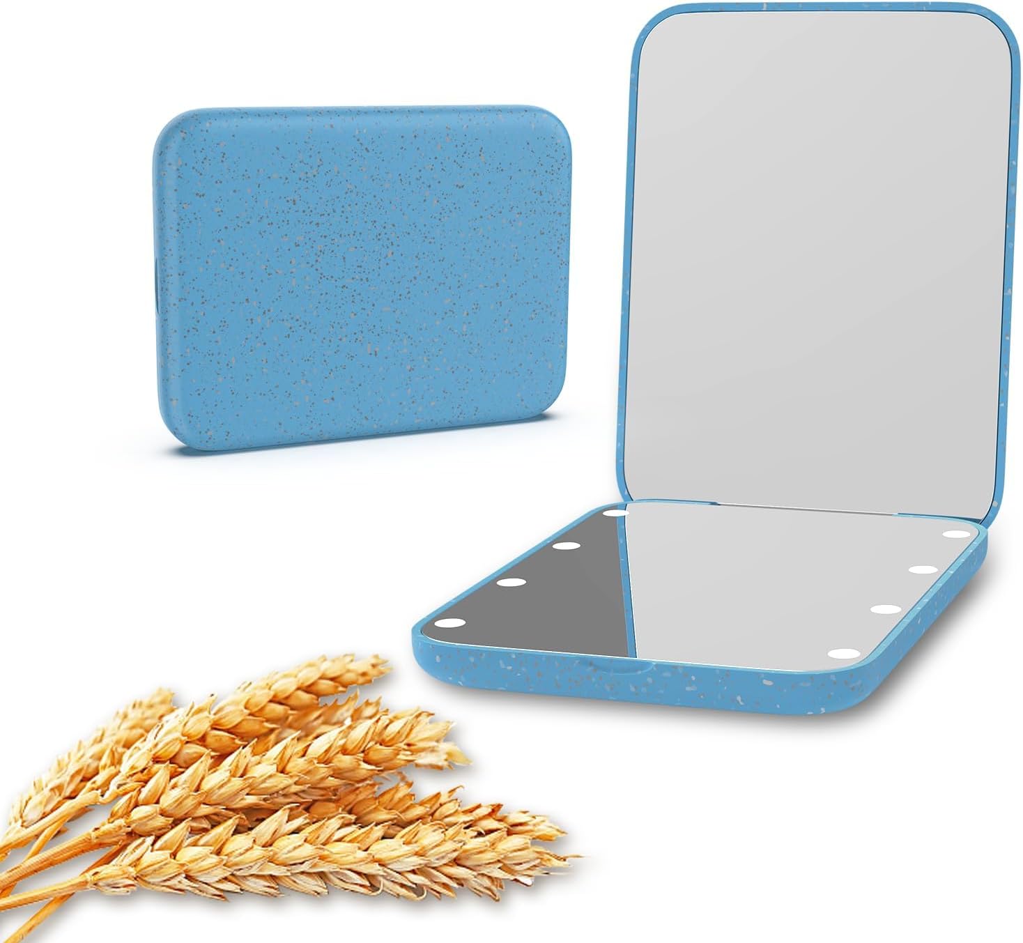 Kintion Wheat Straw Pocket Mirror - 1X/3X Magnifying Handbag Lighted Plastic Fiber Folding Compact Gift