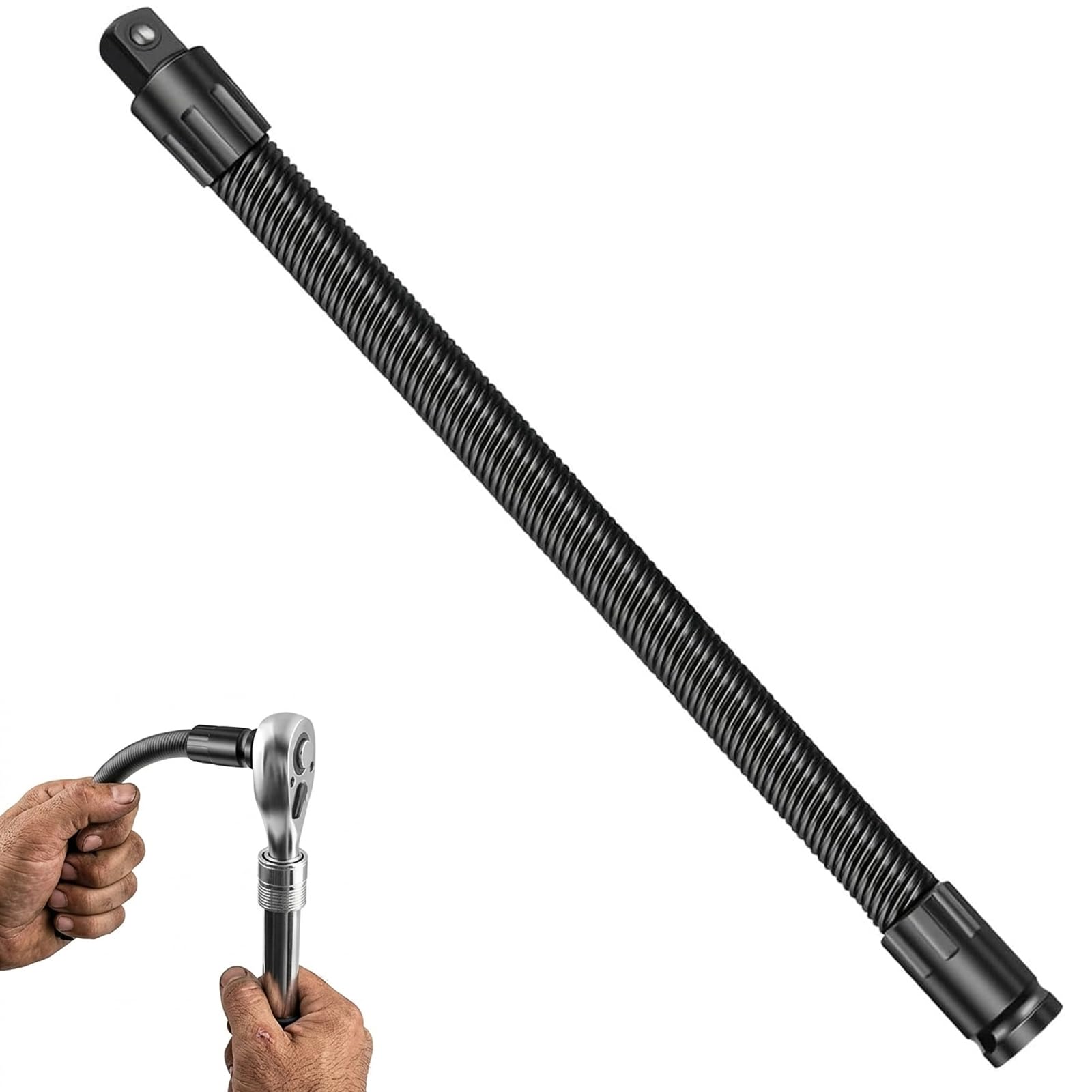 VasedGins 1/2 Flexible Shaft Extension Extender Torque Socket, Ratchet Spanners Electric Wrench Connecting Rod, 360° Flex Reach Bendable Bar Tool for Automotive Repair (350mm)