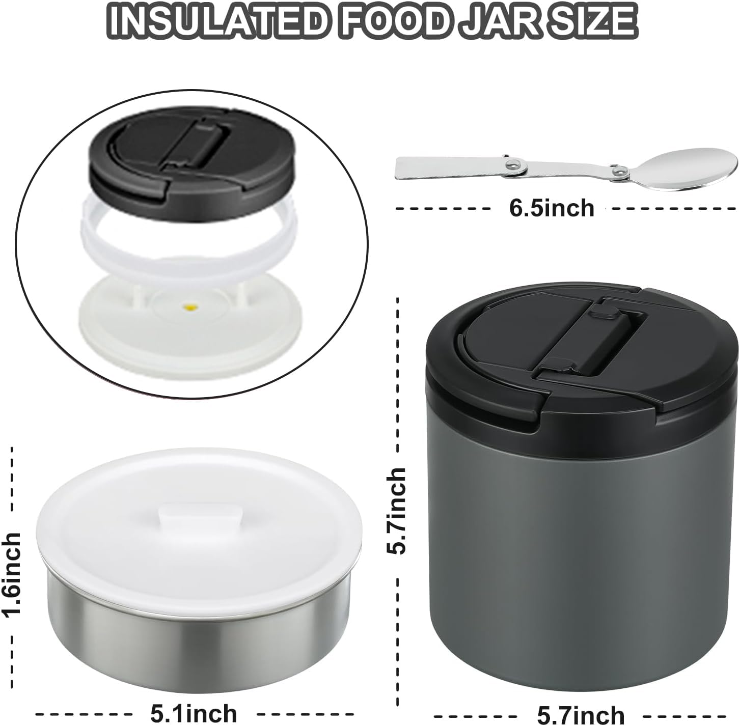 Tarro de comida aislado de 40 onzas, adiós a derrames y comidas frías, termo hermético con tapa a prueba de fugas para alimentos calientes, termo de boca ancha, termo de sopa para adultos, contenedor 7