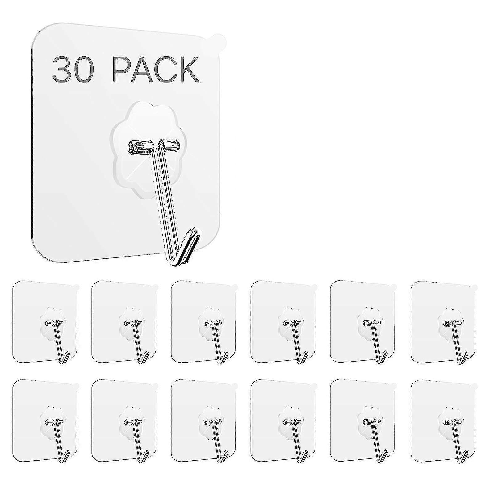 JOYHAPPST 30 Pack Adhesive Wall Hooks Heavy Duty Sticky Hooks Reusable Seamless Hanging Hooks Strip