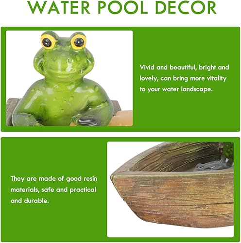 Miniatura 9 de MERRYHAPY Estatuilla de rana adorno flotante Decoración 3D Contenedor de resina sintética lindo agua piscina paisaje decoración estanque paisaje