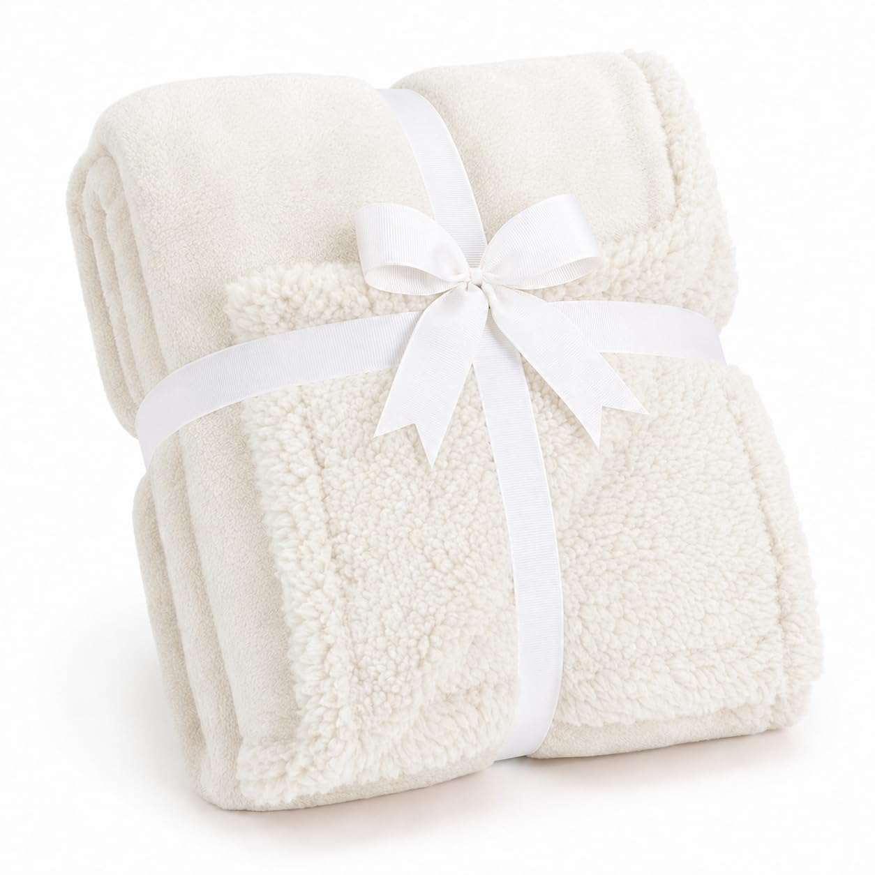 Coperta Plaid Pile, Sherpa e Flanella, 210x230 cm,Bianco