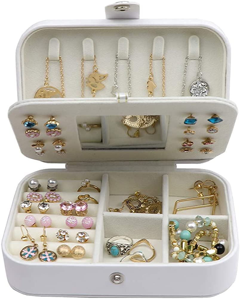 Joyero, joyero portátil con Espejo, joyero de Piel sintética para Anillos, Collares, Pulseras, Pendientes