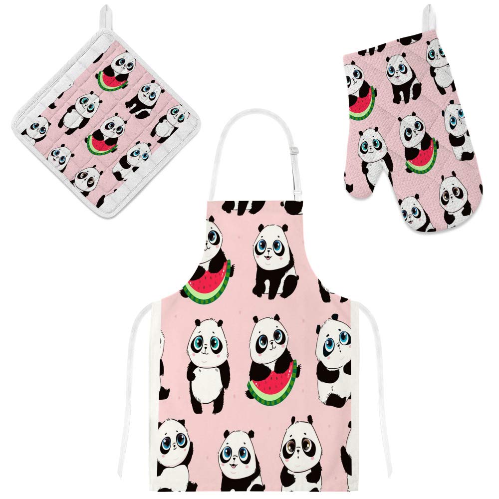 Tablier de cuisine panda avec gant de protection pour vos plats au micro-ondes