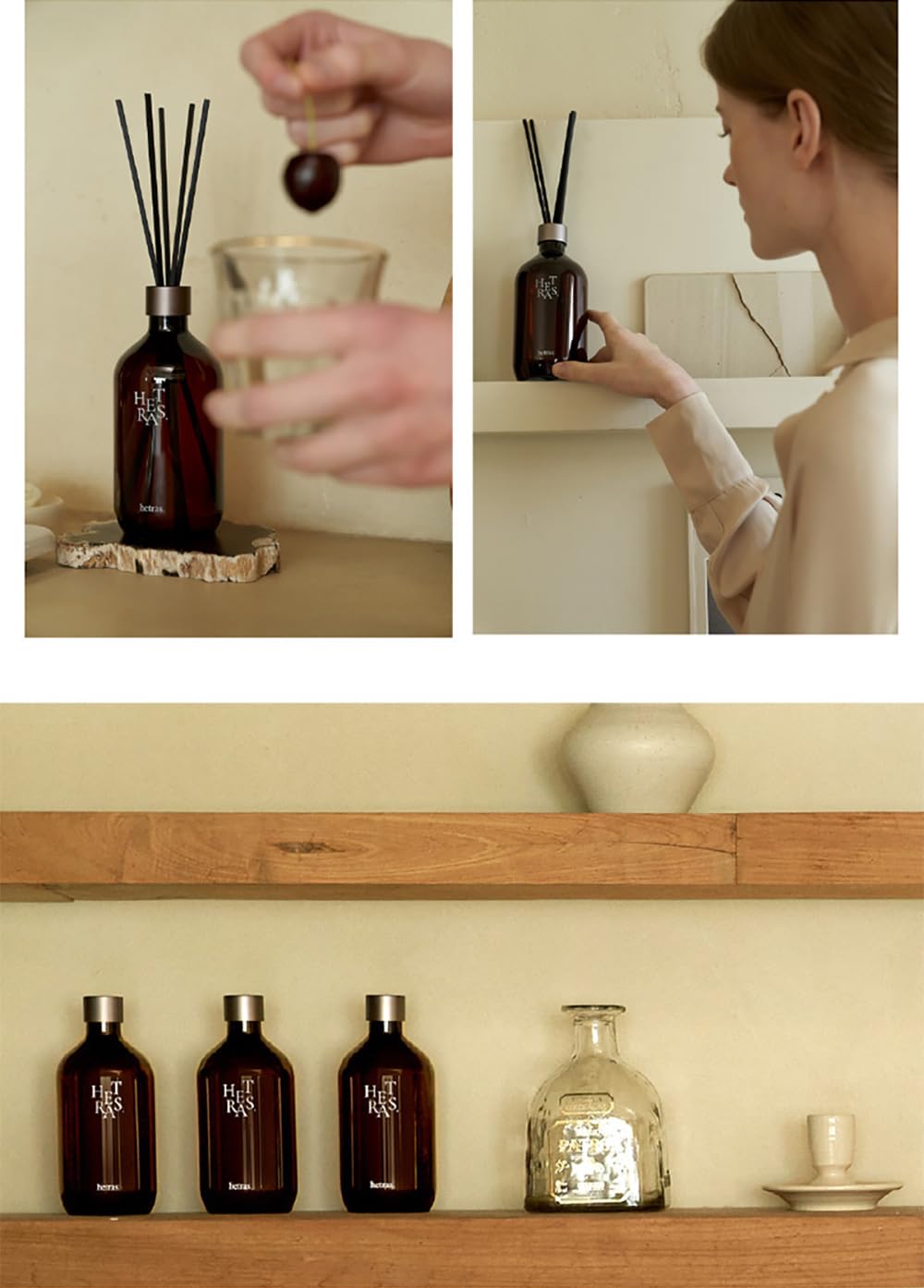 HETRAS. Premium Schilfrohrdiffusor - Set mit 2 x 479.1 g (1000 ml) große Kapazität | Duftöl Diffusor & Sticks für Zuhause & Büro & Badezimmer Dekor - Geschenke für einen geliebten Menschen (weißes