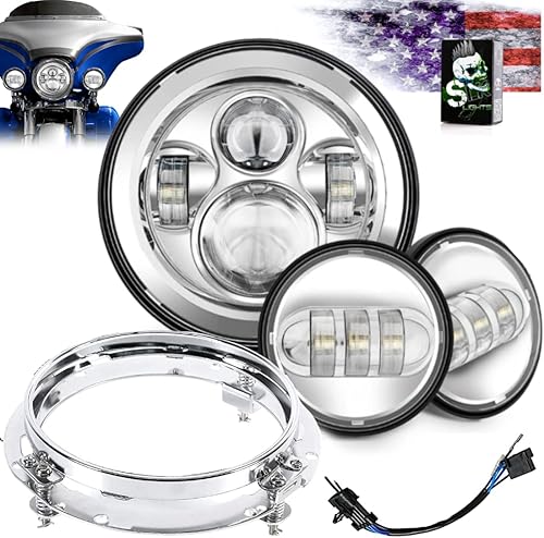 Faro delantero LED de 7 pulgadas, luces antiniebla, kit de anillo para motocicleta Harley Davidson Touring Road King Ultra Classic Electra Street
