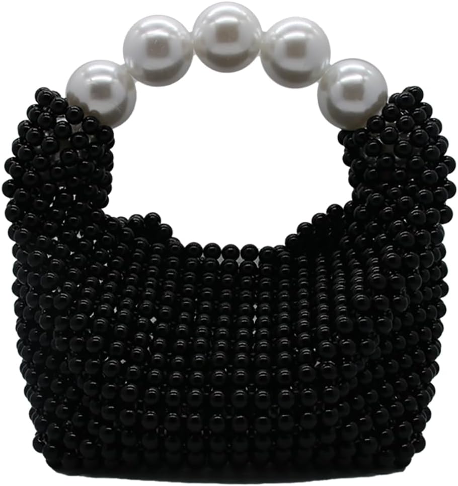 DJBM Women Handmade Pearl Beaded Clutch Bucket Evening Handbag Acrylic Pearl Purse for Party Wedding