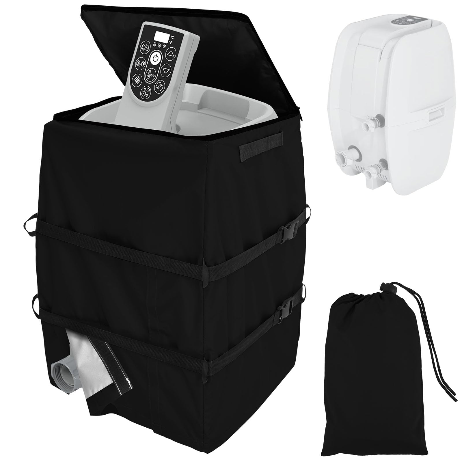 Hot Tub Spa Heater Pump Cover, Waterproof Hot Tub Insulated Pump Cover, Protective Hot Tub Pump Cover, Hot Tub Heater Pump Cover for Most Hot Tub Spa Heater Pumps All Weather Protection (Black)