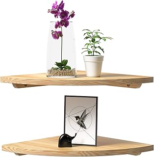 Wood Corner Shelf Set of 2  Rustic Corner Floating Shelves  Round Wall Mounted H - Compare price