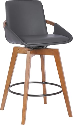 Miniatura 46 de Armen Living Jayden - Taburete de bar moderno giratorio de piel sintética gris y madera de nogal de 26 pulgadas para encimera de isla de cocina