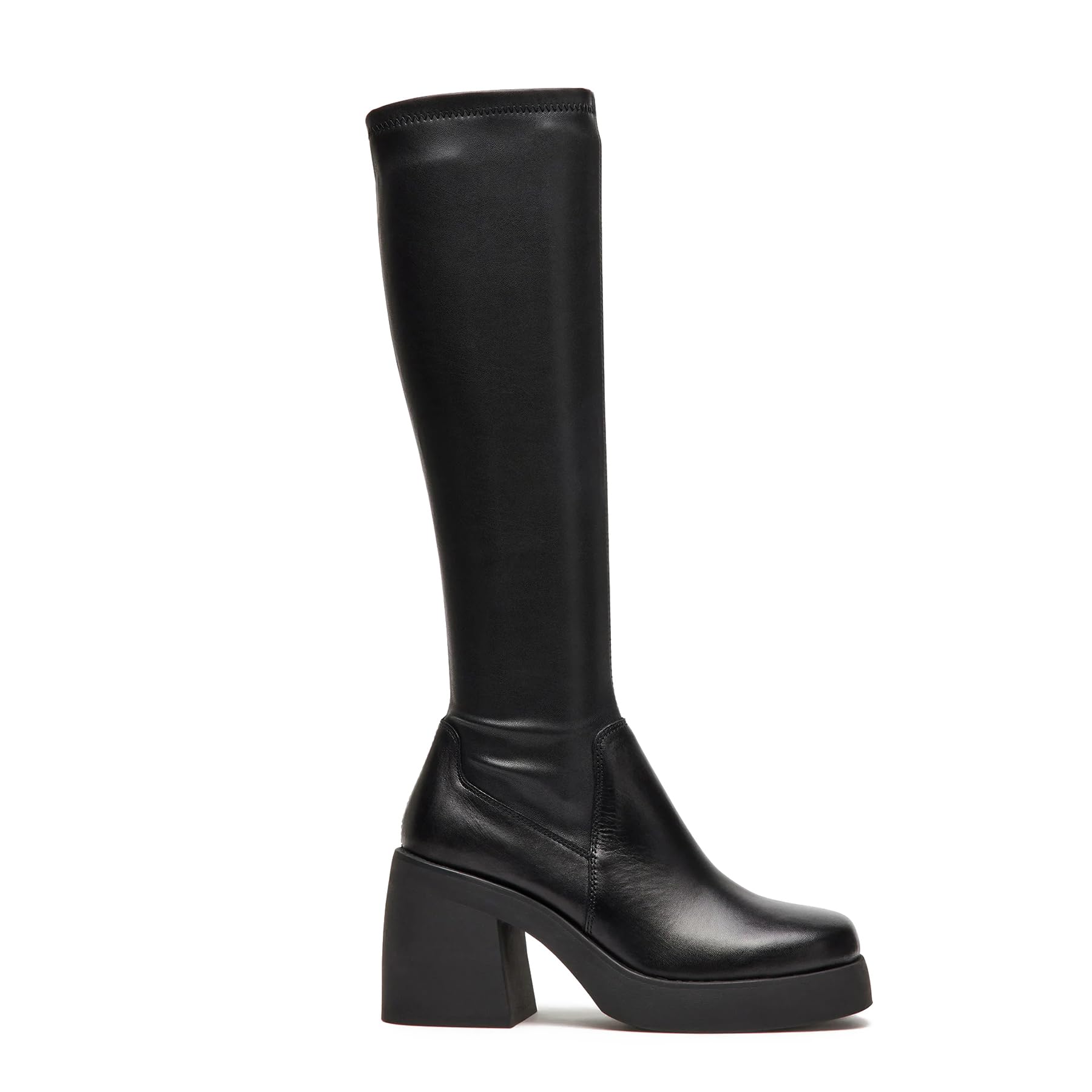 Black Knee High Boots for Women Square Toe Chunky Block Heel Tall Boots Fashion Pull On Side Zipper