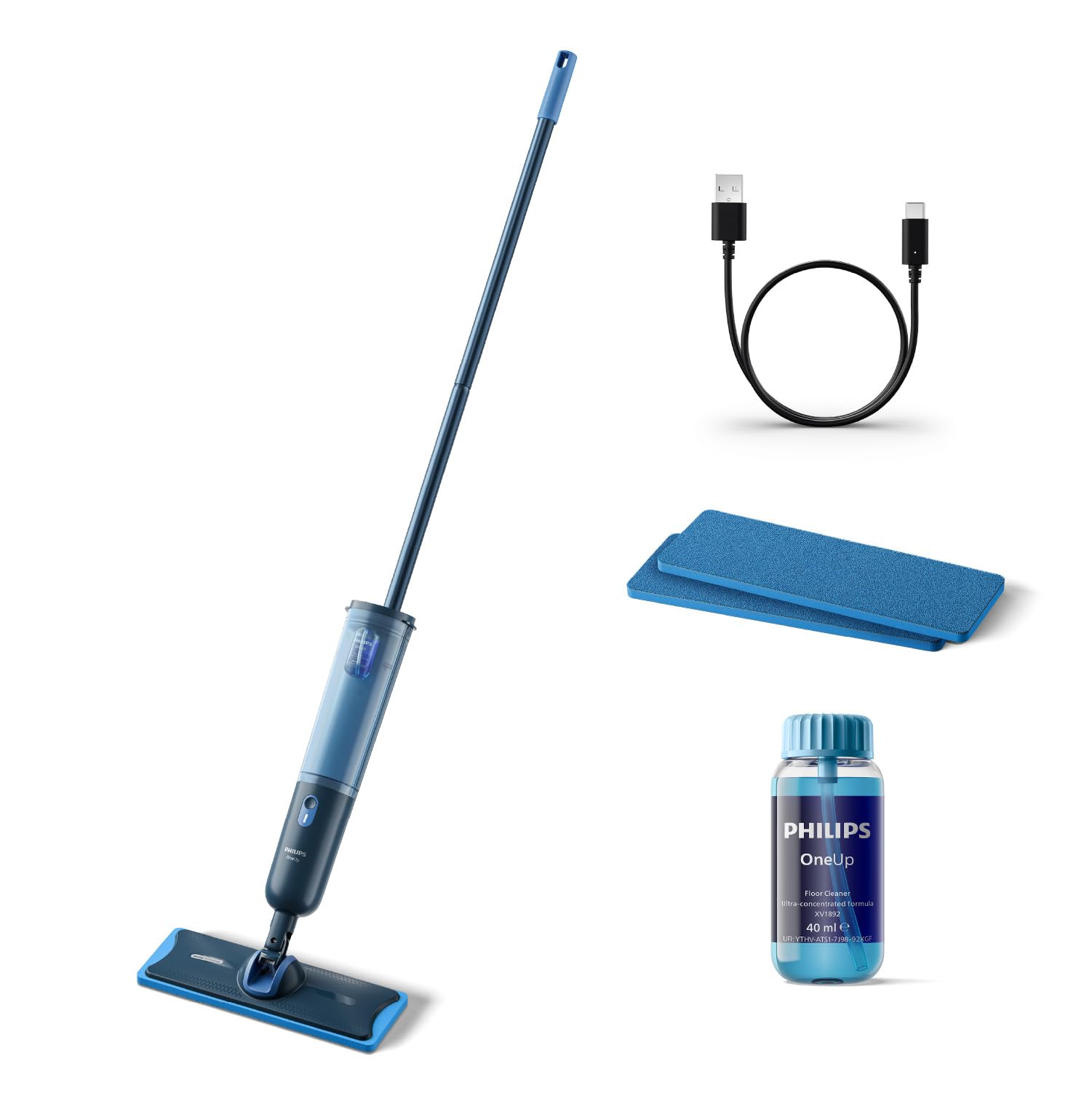 Philips OneUp 3000 Series - Fregona eléctrica (2 suelos más limpios, 2 veces más rápido, inalámbrico con rotación de 360°, almohadillas reutilizables lavables, batería de larga duración (XV3101/01)