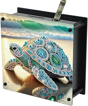 POETRYDRAW DIY Diamond Art Painting Piggy Bank, Turtle Wooden Money Storage Box, Special Shape Partial Mosaic Art, Handmade Home Ornament, Creative Gift for Birthday & Festival