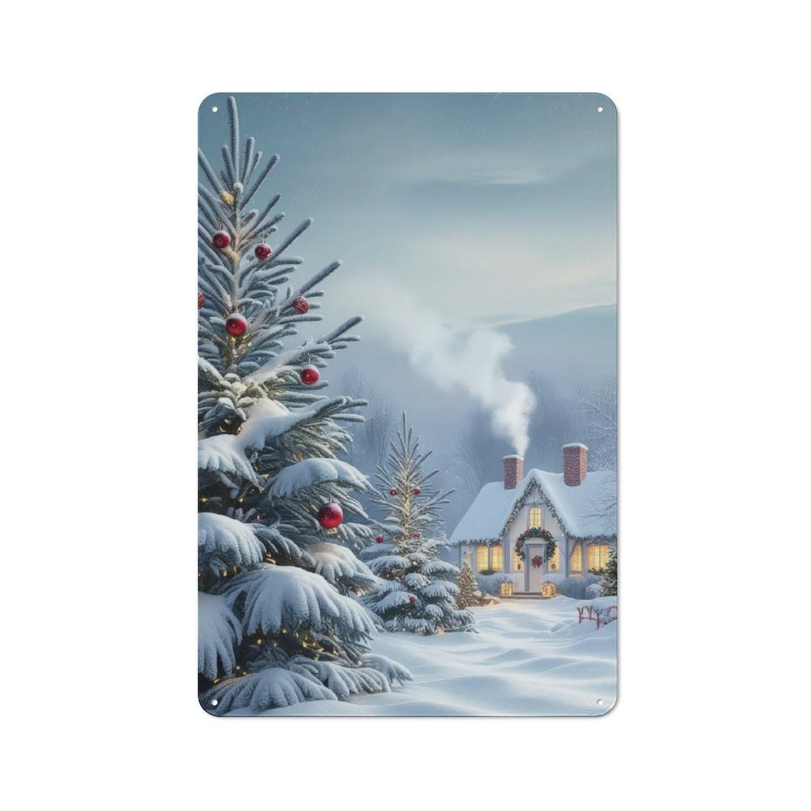 Junmoney Snowy Christmas Cottage Vintage Metal Wall Decor 30X20cm, Tin Sign For Cafe, Pub, Workshop Or Home Bar, For Casual British Interiors