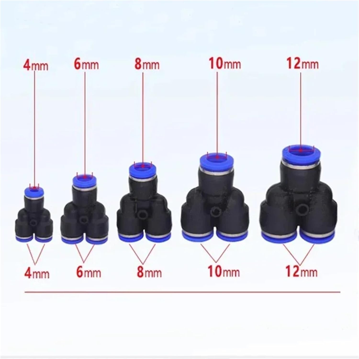 Pneumatic Push-to-Connect Fittings Kit 20/100/500PCS Y W Shaped Air Water Oil Hose Connectors(PW 8-6,20 PCS)
