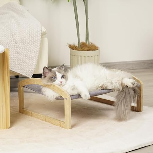 Miniatura 8 de 7 Ruby Road Cama elevada para gatos con 2 fundas lavables, hamaca de madera para gatos, camas elevadas modernas para mascotas y muebles para