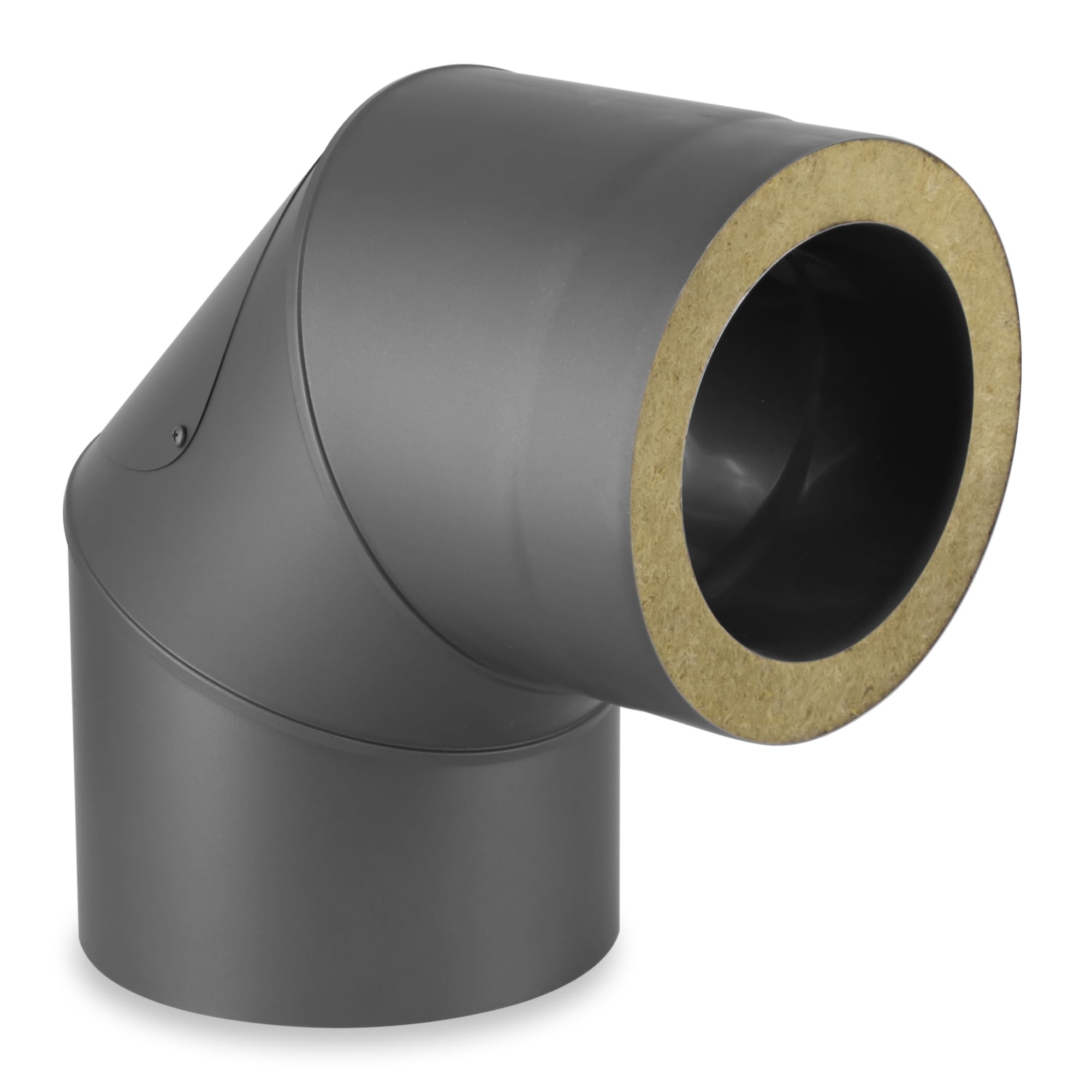 LANZZAS Isoliertes Doppelwandiges Ofenrohr/- Rauchrohr/- Bogen, Knie 90° mit Reinigungs-, Revisionsöffnung, Ø 150/215 mm - Farbe: Grau