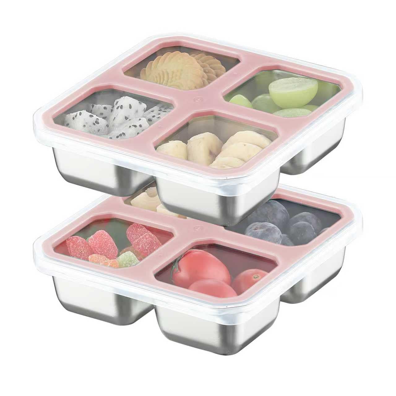 5 Contenitori Bento Per Snack Con 4 Scomparti – 150 Ml Per Scomparto – Con Posate, Adatti A Microonde E Lavastoviglie - 2