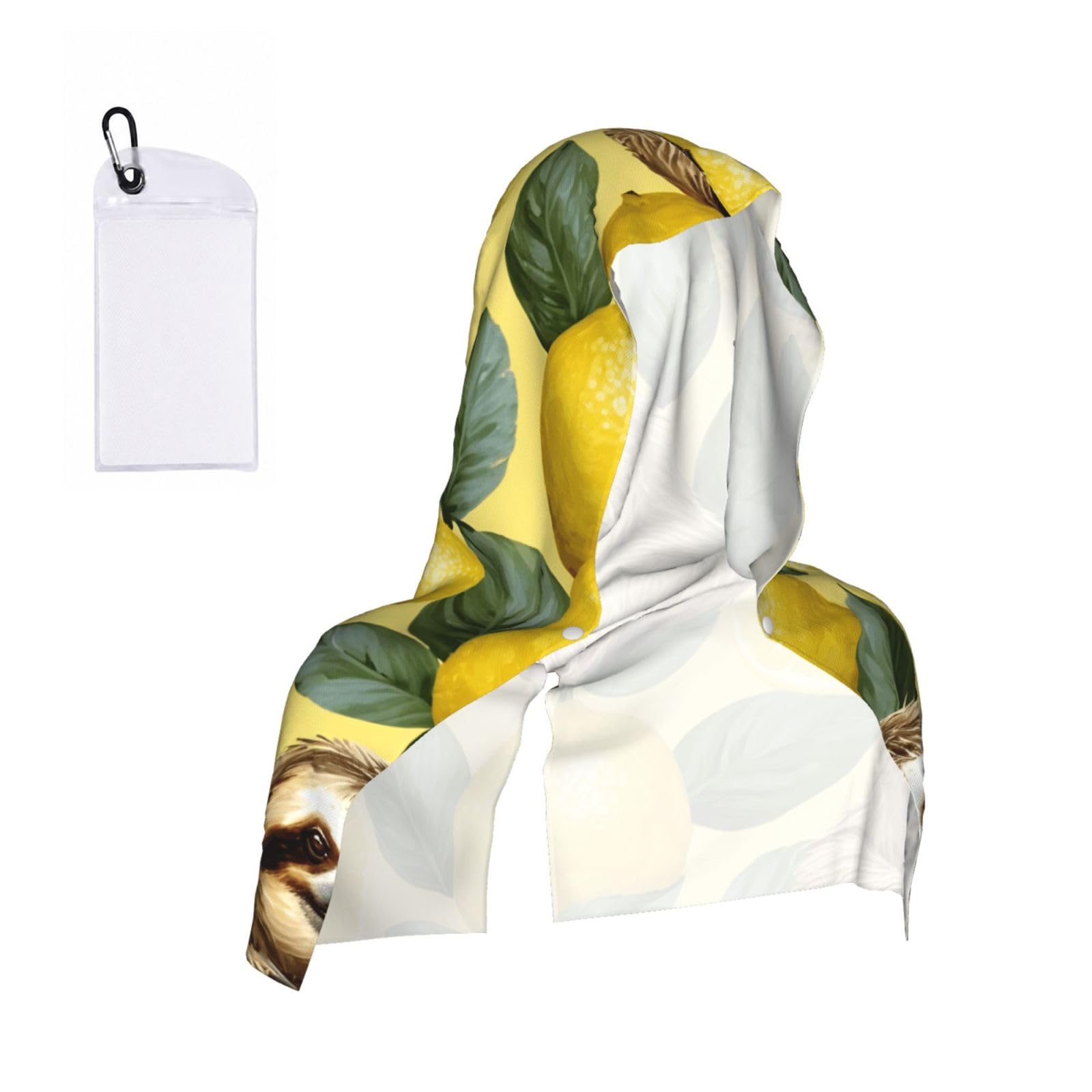 DUWAA Sloths On Yellow Lemons Print Cooling Hooded Sports Towel, 30×60cm Quick Drying Summer Cool Head Wrap For Neck And Face