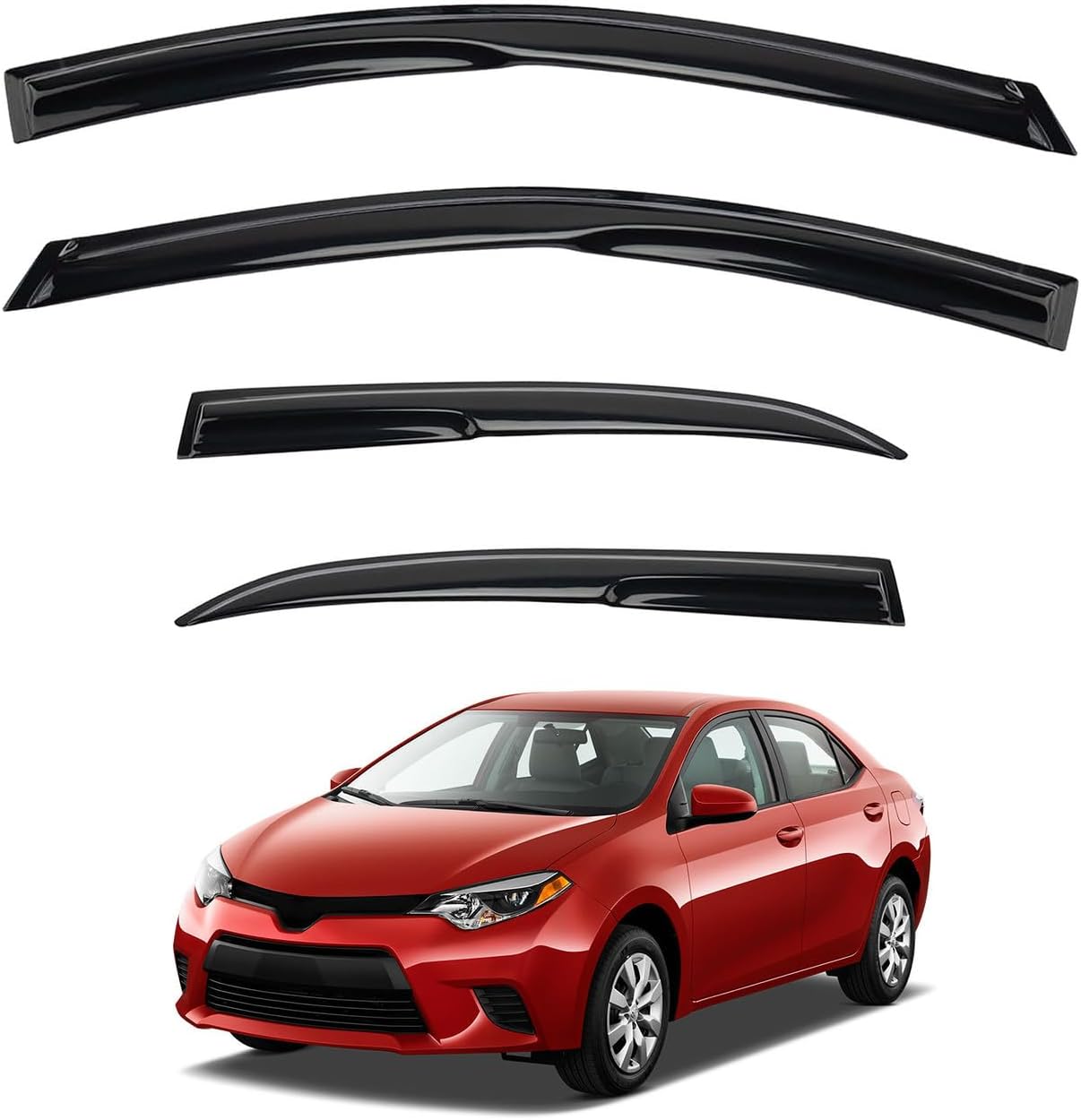 Window Rain Guards Compatible with 2001-2005 Honda Civic 4-Door Sedan, 4pcs JDM 3D Wavy MU Style Window Visors Outside Mount Type Dark Smoke Tint Tape-On Side Set of 4